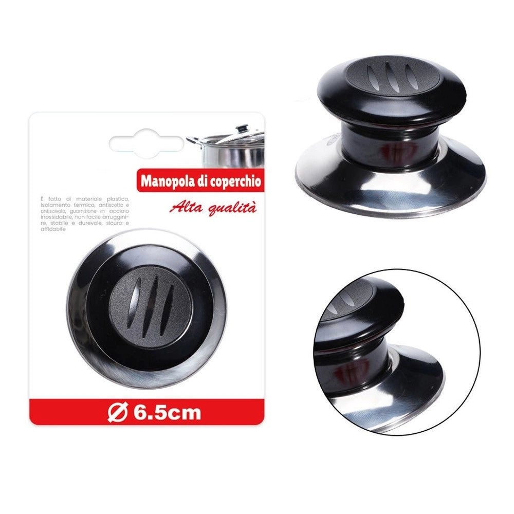 Trade Shop - Pomello Manopola Di Ricambio Per Coperchio Pentole Padelle ø6.5 Cm Nero Argento 607414 -
