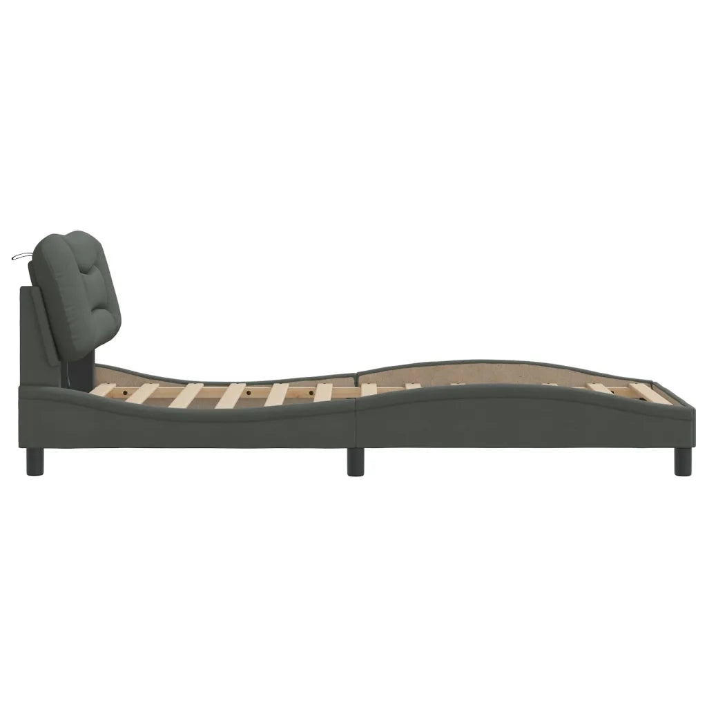 Giroletto con LED senza Materasso-Struttura Letto Hvar Grigio Scuro 90x190cm Tessuto