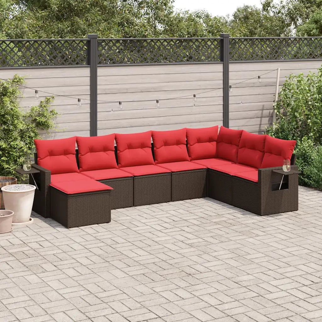 Set Divani da Giardino 8 pz con Cuscini Marrone in Polyrattan 3220563