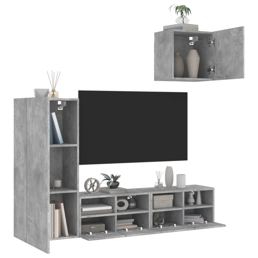 Mobili TV a Muro con LED 4pz Grigio Cemento Legno Multistratocod mxl 110214
