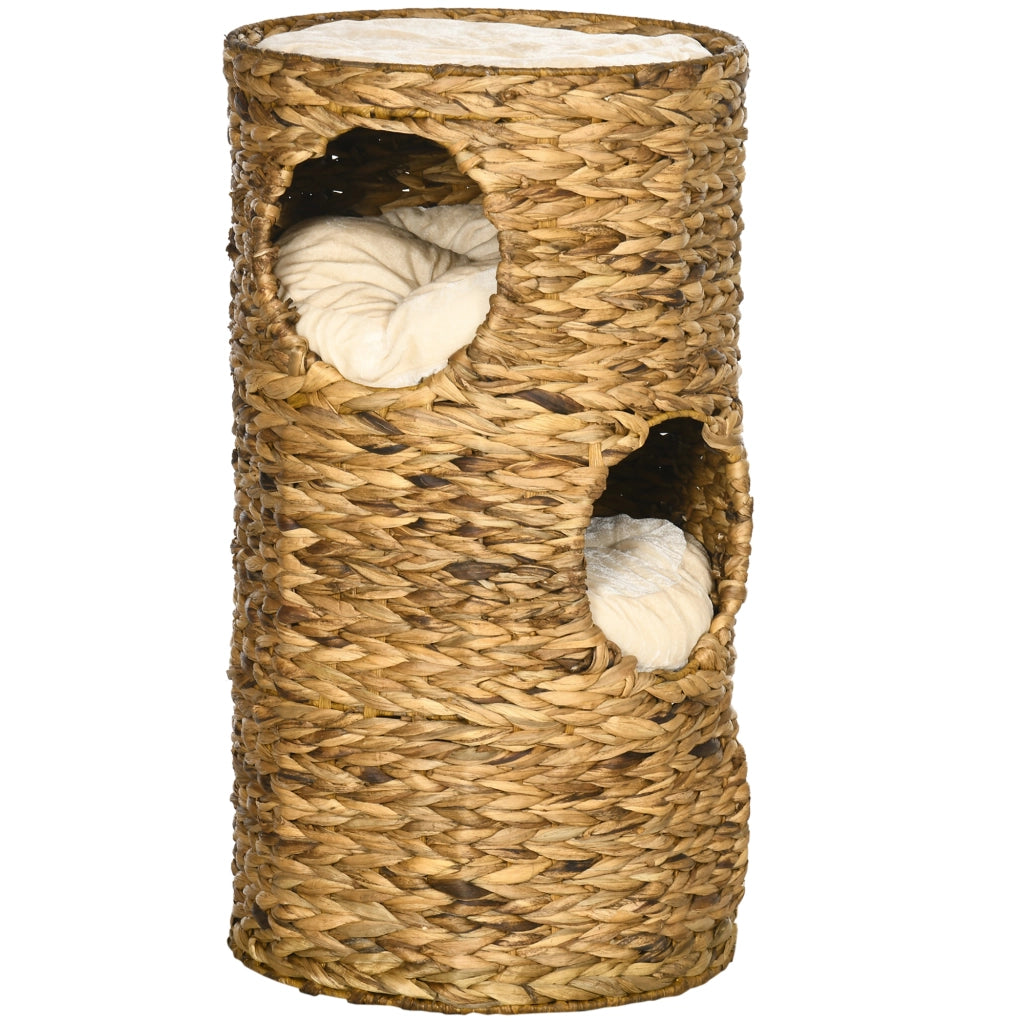 Casetta per Gatti con 3 Livelli e 3 Ingressi ¨C zephmum ¨C Marrone Chiaro e Crema 40x40x73