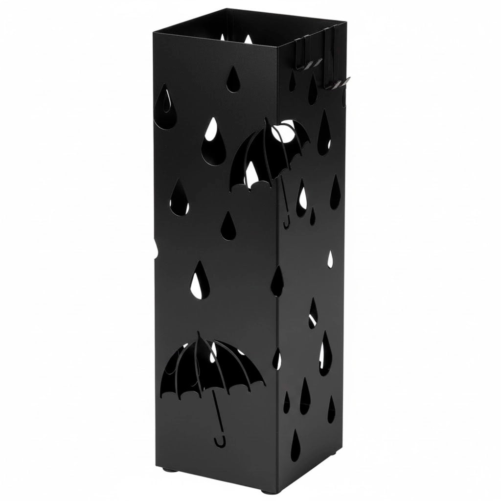 Portaombrelli In Acciaio Zincato Con 2 Ganci Removibili E Vaschetta Scolapioggia Base Antiscivolo Design Moderno Per Ingresso Casa E Ufficio 49 X 15.5 X 15.5 Cm Nero