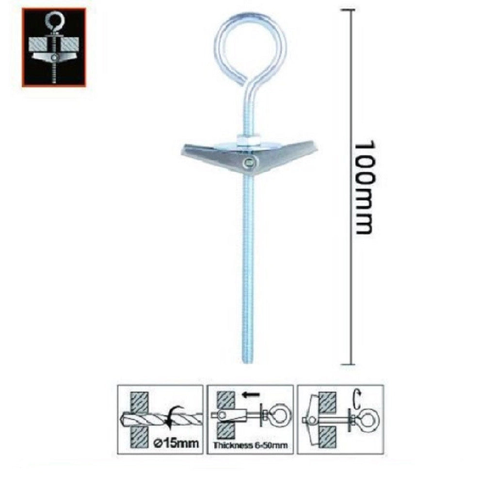 Trade Shop - Set 2pz Ancora Farfalla Con Occhiolo Chiuso Acciaio Dado Rondella M5x100mm 57233 -