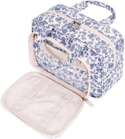 Borse da toilette grandi per donne, borse da trucco per donne, borse da toilette grandi per bambini (fiori blu grigi piccoli)