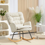Sedia a dondolo beige in poliestere effetto ciniglia