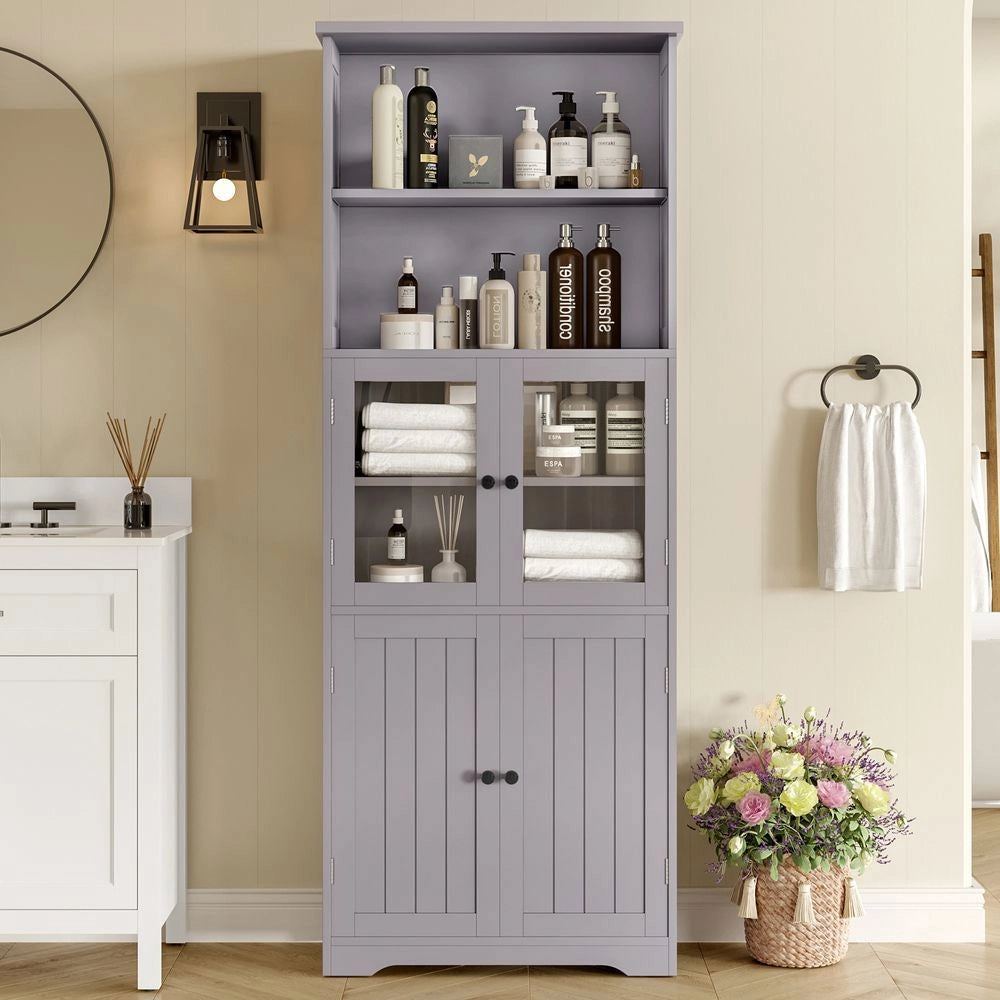 Armadio-Xylo-57.5x28.5x160cm bagno grigio vetro ripiani