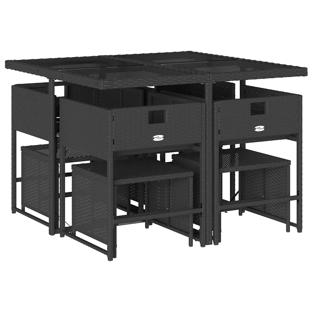 Set da Pranzo da Giardino 9 pz con Cuscini Nero in Polyrattan 3211315