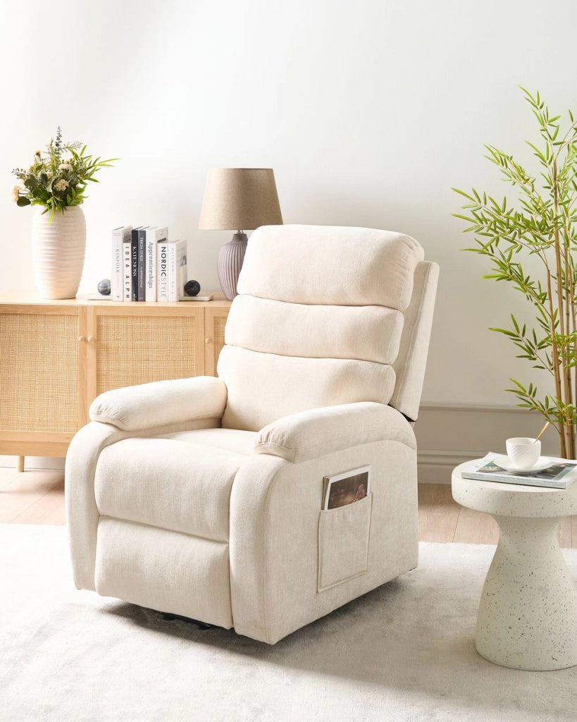 Poltrona reclinabile elettrica Poliestere beige chiaro Seduta singola imbottita con poggiapiedi Funzione di sollevamento Design moderno Relax