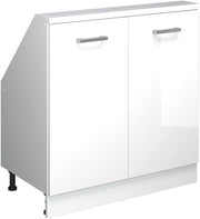 Mobile sottotetto Rion, Bianco lucido/bianco, con 2 porte