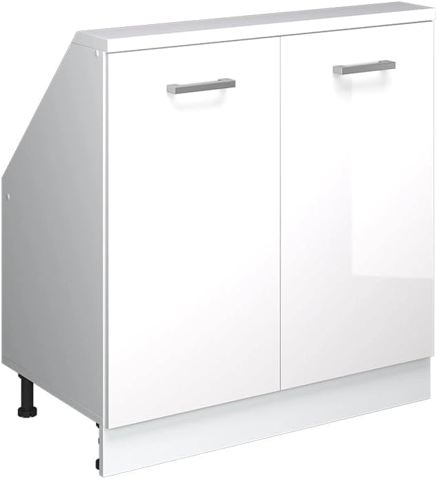Mobile sottotetto Rion, Bianco lucido/bianco, con 2 porte
