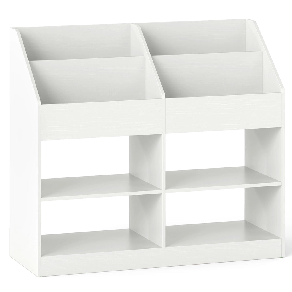 Libreria per bambini a 4 livelli salvaspazio, Scaffale per libri e giocattoli con 4 cubi 4 scomparti aperti e anti-ribaltamento Bianco