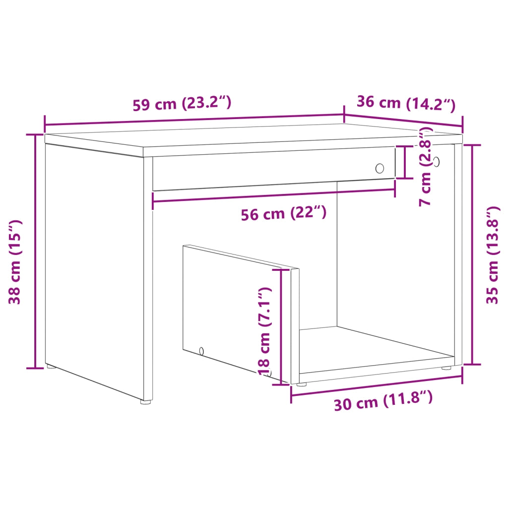 Tavolino  Nero Rovere 59x36x38 cm Legno ingegnerizzato