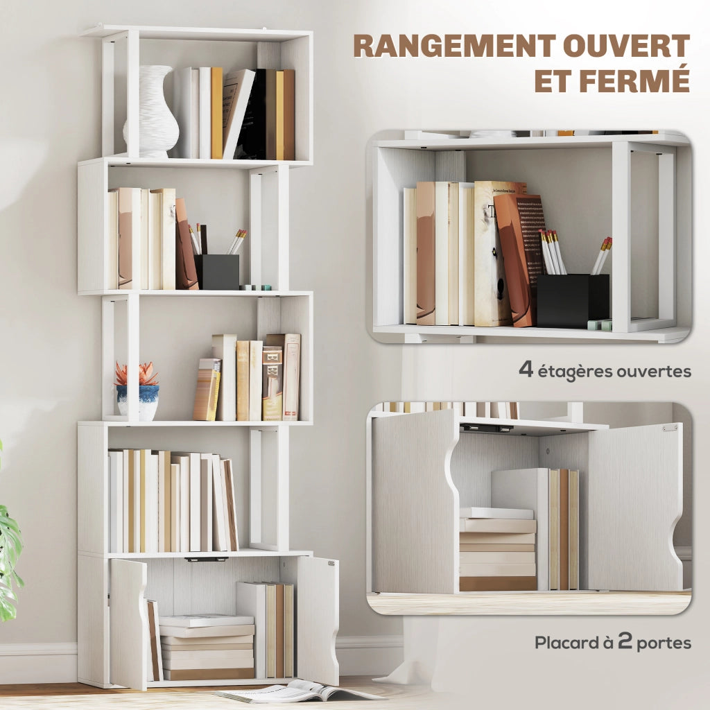 Libreria 5 livelli con ante e scaffali ¨C zephmum ¨C bianco 60x23.8x179.2 cm