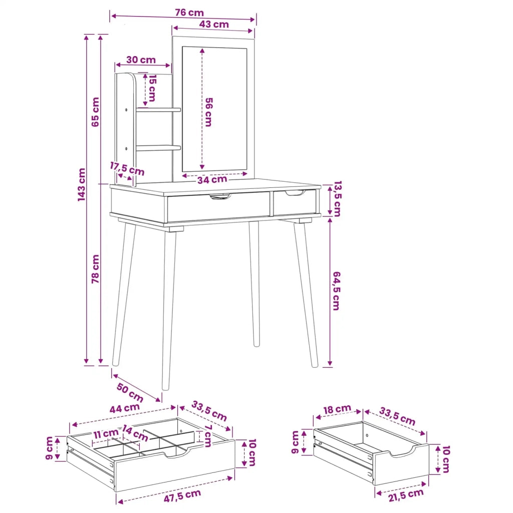 Set Tavolo da Trucco FAUSKE 3 pcs Bianco 76 x 50 x 143 cm 3438579