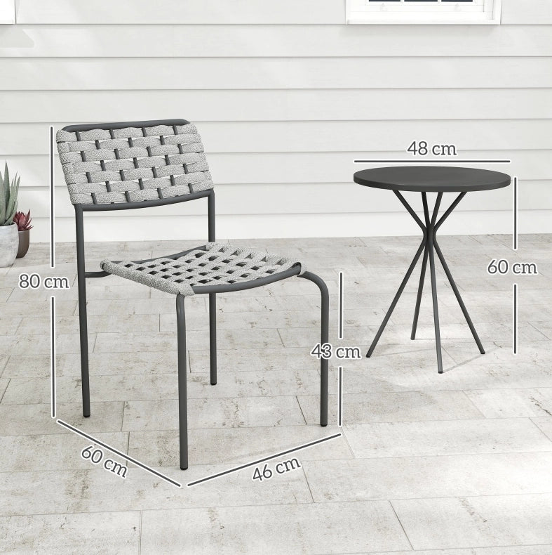 Set bistrot da esterno 3 pezzi con 2 sedie impilabili e tavolo; grigio