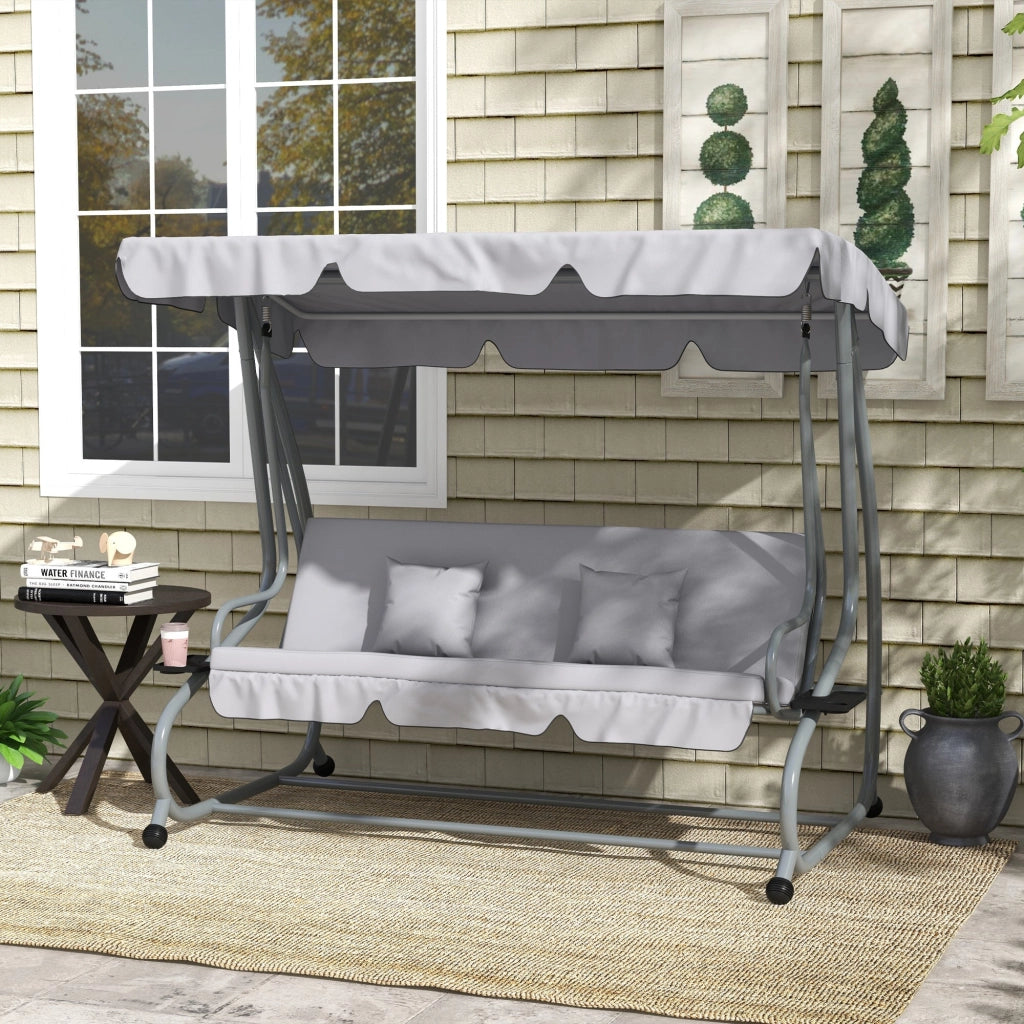 Dondolo Letto da Giardino 200x120x164 cm in Acciaio e Poliestere Grigio