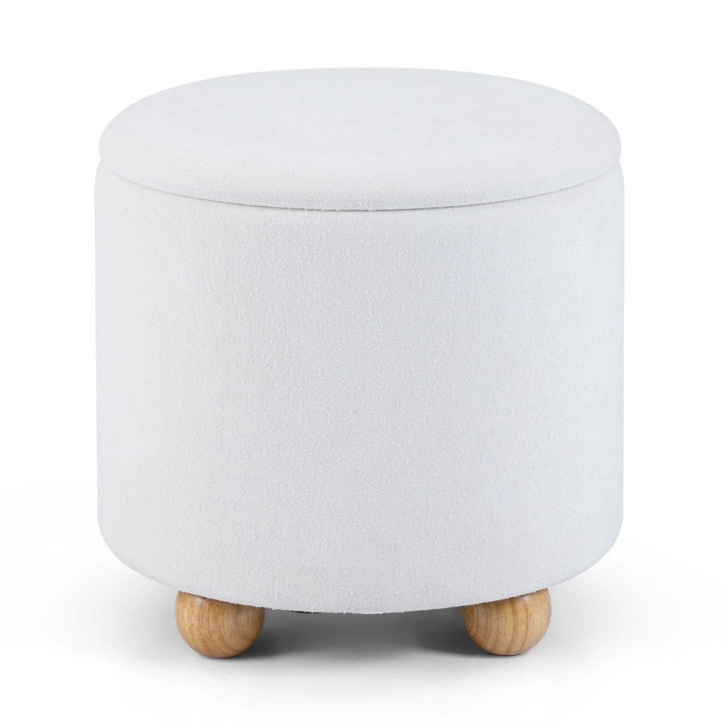 Pouf contenitore rotondo sgabello tessuto ciniglia coperchio rimovibile, Pouf contenitore spazio nascosto 35l Bianco