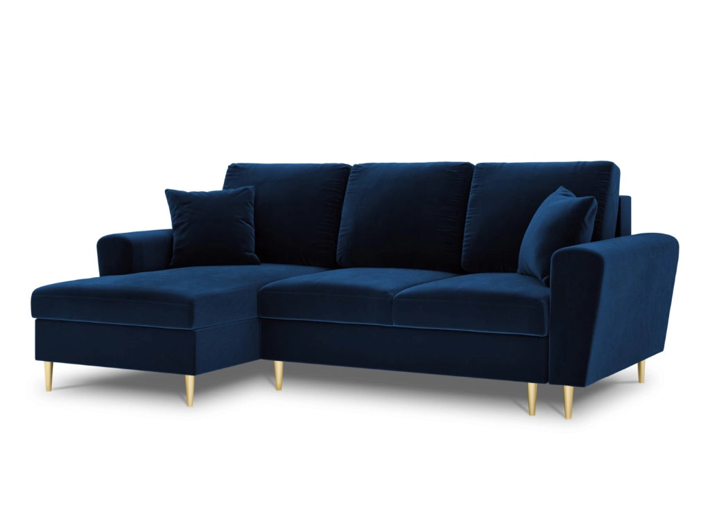 Cosmopolitan Design - Divano convertibile angolare sinistro con contenitore "Kyoto" 4 posti in velluto blu reale 