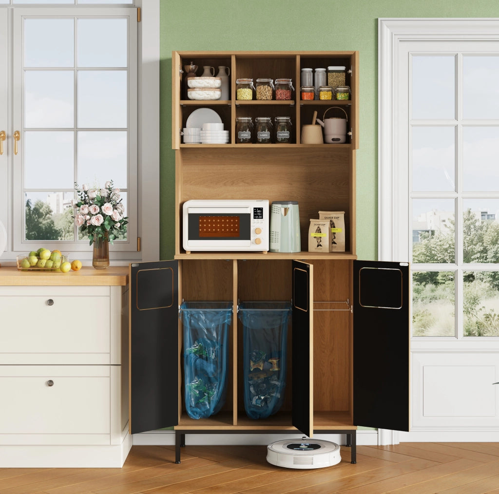 Mobile per raccolta differenziata 80x35x181 cm con 3 scomparti in MDF naturale