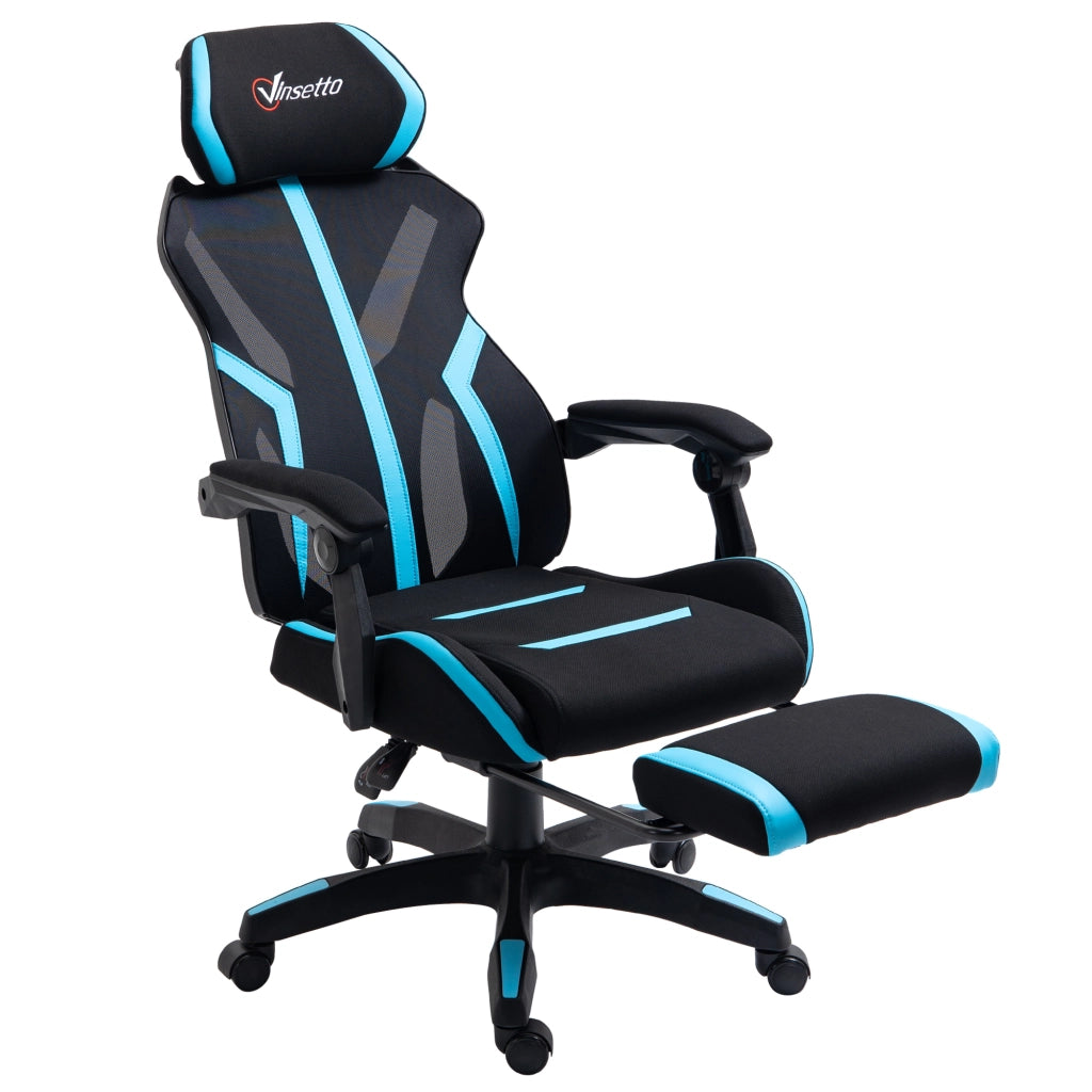 Sedia da Gaming con Poggiapiedi Retrattile ¨C zephmum ¨C Nero e Blu, 65x65x119-129 cm