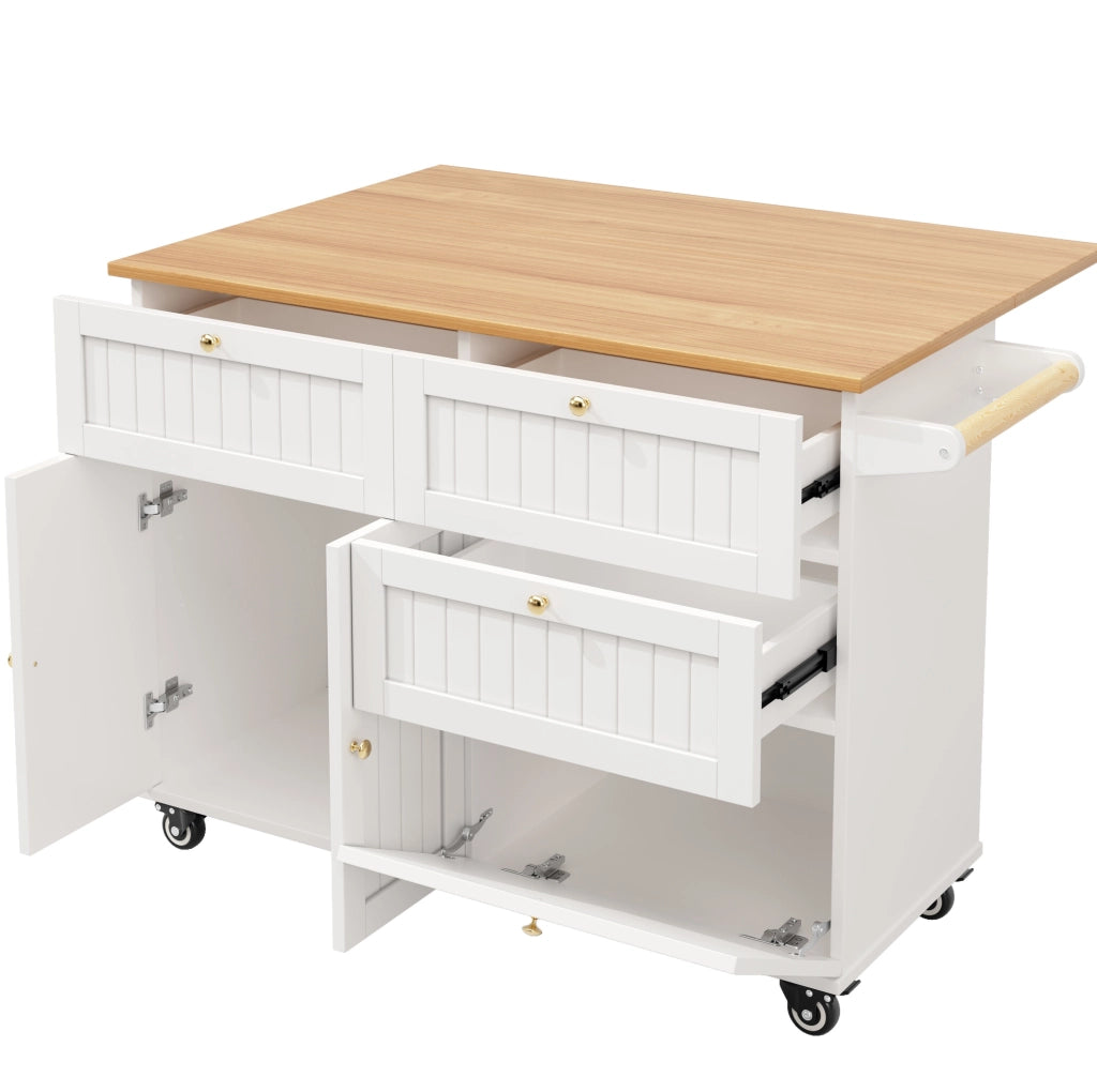Isola da cucina 133x37.3x88 cm con ruote e piedini regolabili in MDF bianco