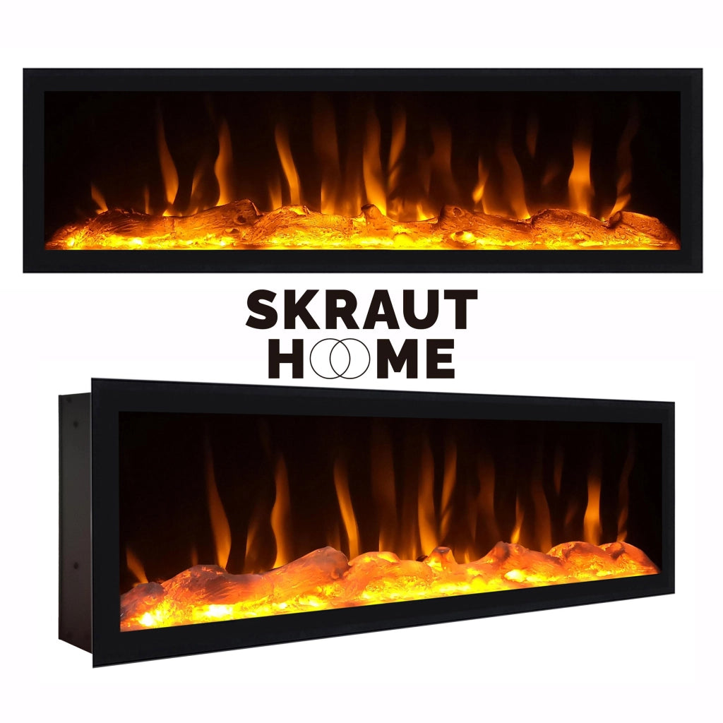 Mobile TV Soggiorno, 315x50x35 cm, Per TV fino a 80", Camino elettrico XXL, Rovere e nero
