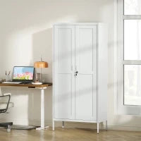 Armadio per Ufficio in Acciaio a 3 Ripiani Regolabili con Serratura e 2 Chiavi, 80x40x175 cm, Bianco