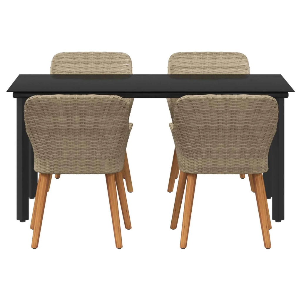 Set da Pranzo per Giardino con cuscino 5 pcs Beige polyrattan
