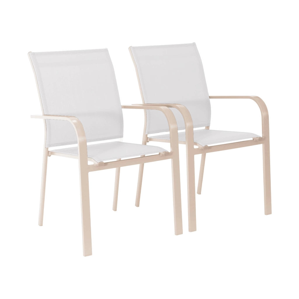 Set 2 sedie da giardino impilabili in alluminio e textilene, beige