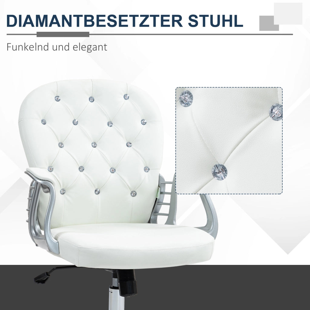 Sedia da ufficio ergonomica per scrivania in similpelle bianca con braccioli e schienale imbottito, design moderno per studio e casa