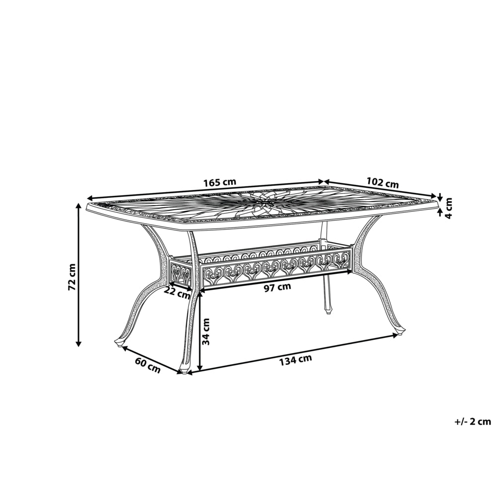 Tavolo da pranzo da giardino in alluminio marrone rettangolare 102 x 165 cm da esterno vintage