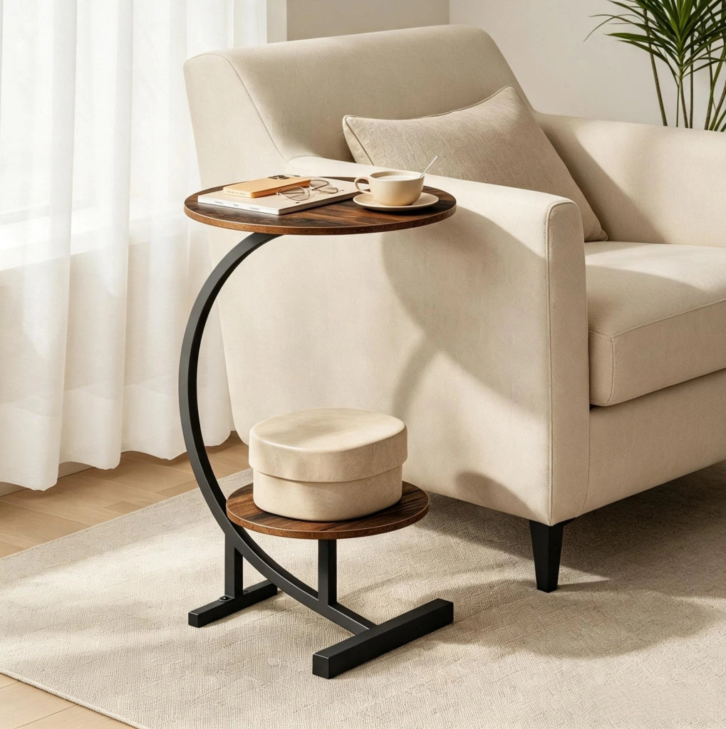 Tavolino laterale a 2 ripiani ?40/30 x 66 cm in MDF e metallo marrone rustico