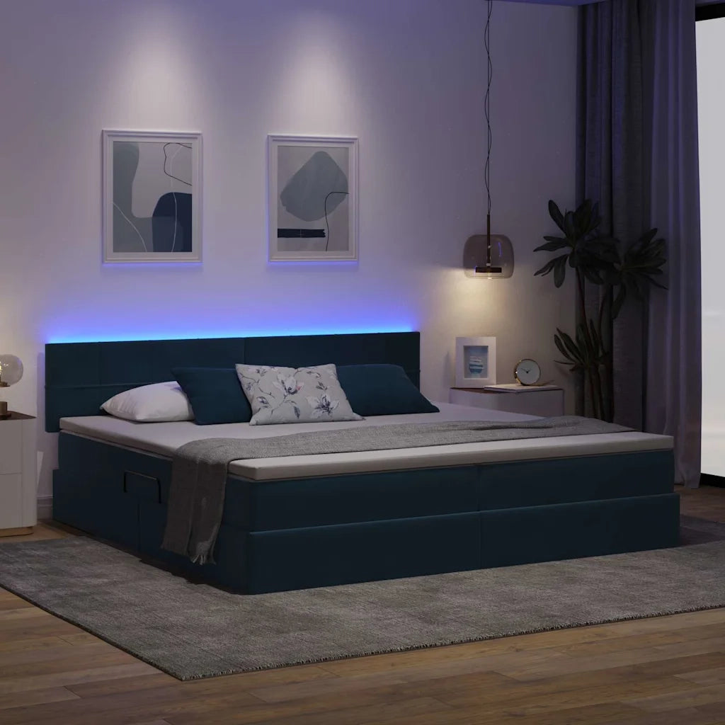 Letto con contenitore e LED Blu Scuro 200 x 200 cm Velluto 3371419