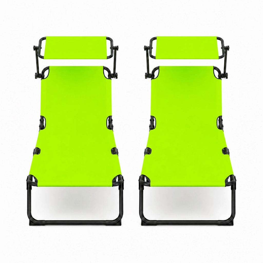 Lettini Mare Pieghevoli Set Da 2 Traspirante Con Schienale Reclinabile E Tettuccio Parasole Regolabile Ideali Per Spiaggia Giardino Campeggio Relax Estivo 24 X 187 X 53 Cm Verde Fluo