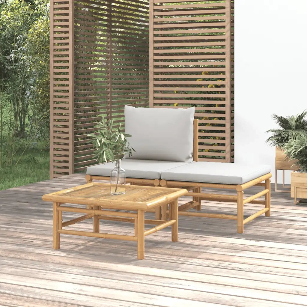 Set Salotto da Giardino 3pz con Cuscini Grigio Chiaro Bambù 362275