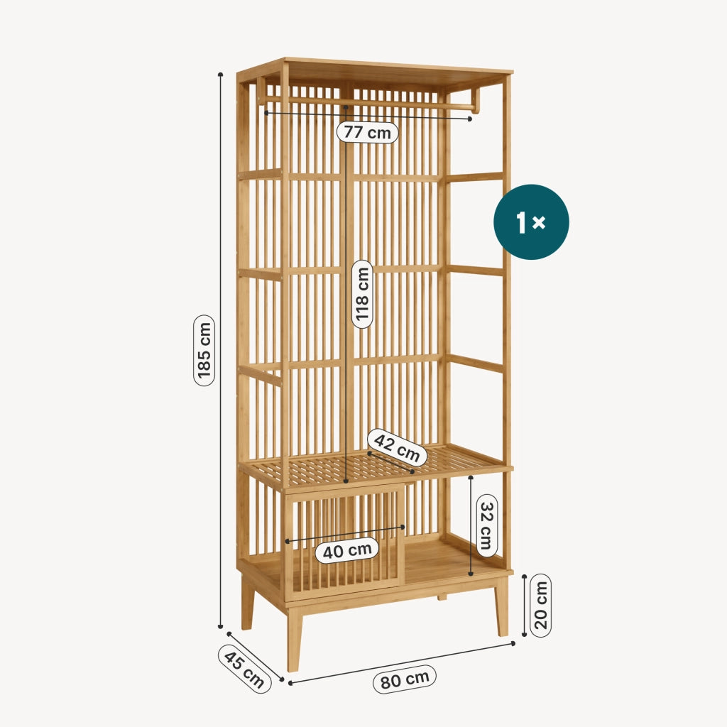 Set Organizzatore Guardaroba in Bambù 1 Armadio Aperto e 1 Scaffale [en.casa]