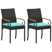 Sedie da giardino 2 pz | Sedie da Esterno Nero e Turchese Polyrattan e acacia