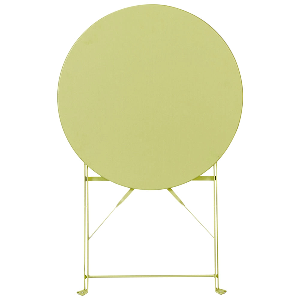 Set da bistrot da 3 pezzi in metallo verde lime con schienale a doghe pieghevole all'aperto