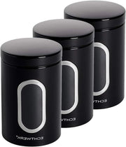 Set di contenitori in stile per 3 pezzi neri - per farina/zucchero/muesli/tè - chiusura ermetica - grande finestra di osservazione - 1,4L - 3 pezzi