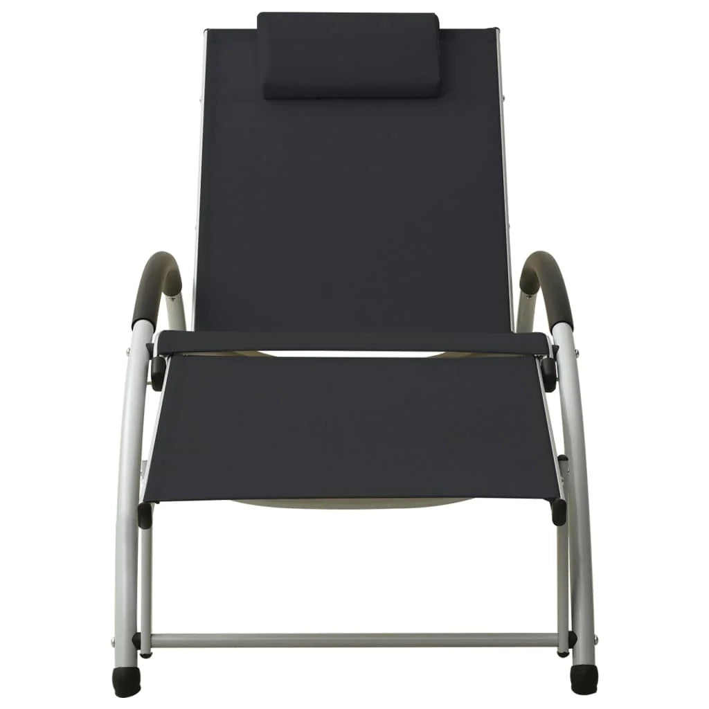 Lettino prendisole sedia a sdraio lettino prendisole letto da giardino mobili da esterno per patio con cuscino in textilene nero 02_0012563
