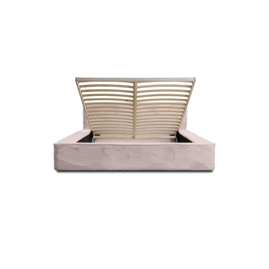 Letto contenitore ORLANE – Rosa Polvere di rosa polare – 140x200 cm – Rete sollevabile – Design di alta gamma