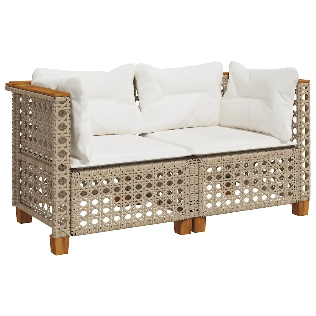 Divani Angolari da Giardino con Cuscini 2 Beige Polyrattan 365937