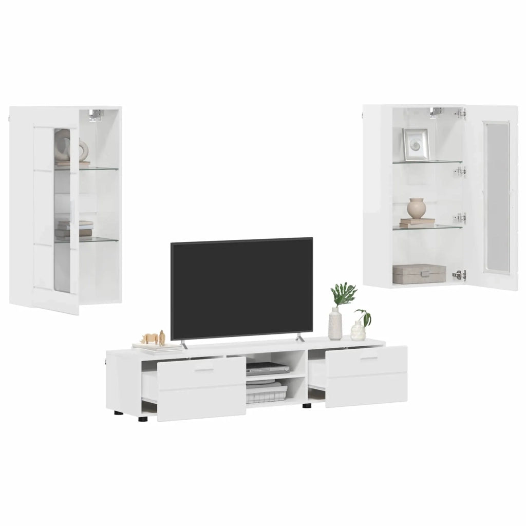 Set mobile TV FLORIN 3 pcs Bianco Lucido Legno multistrato 3397928