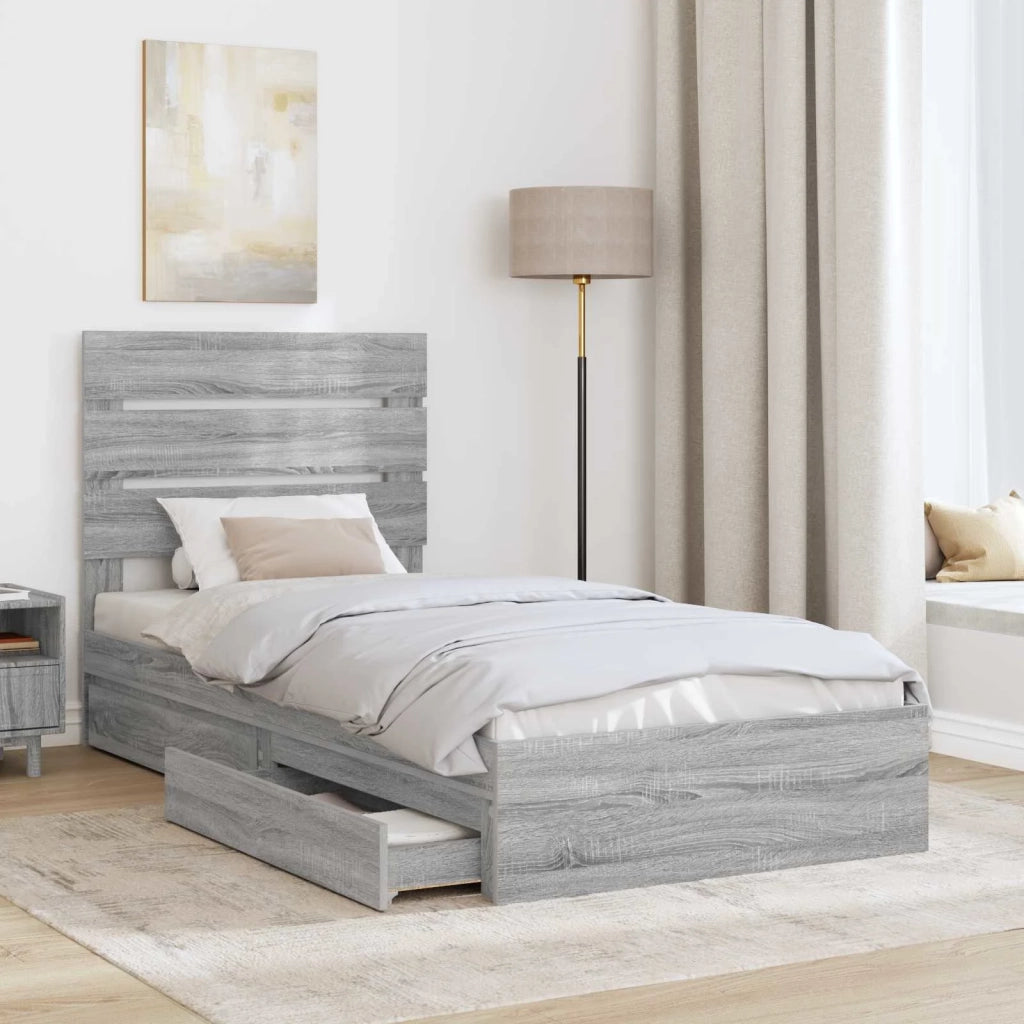 Letto con Contenitore con testiera Grigio Sonoma 70 x 190 cm