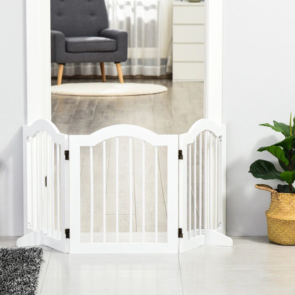 Cancellino per Cani Pieghevole a 3 Sezioni in Legno, 154.5x29.5x61cm, Bianco