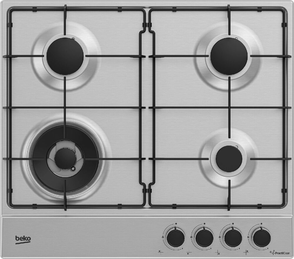 Beko hiaw64224sxe piano cottura a gas 60 cm con comandi frontali 3 bruciatori e 1 wok colore inox