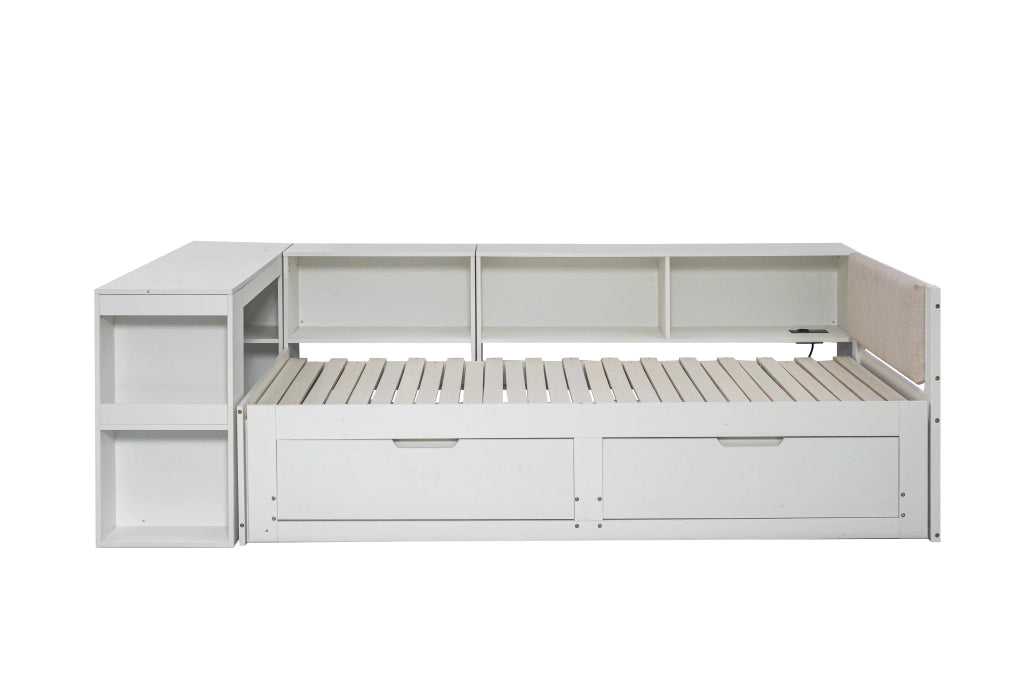 Letto Combinato 90x200 cm con Scrivania; 2 Cassetti; Presa UE e Mensole