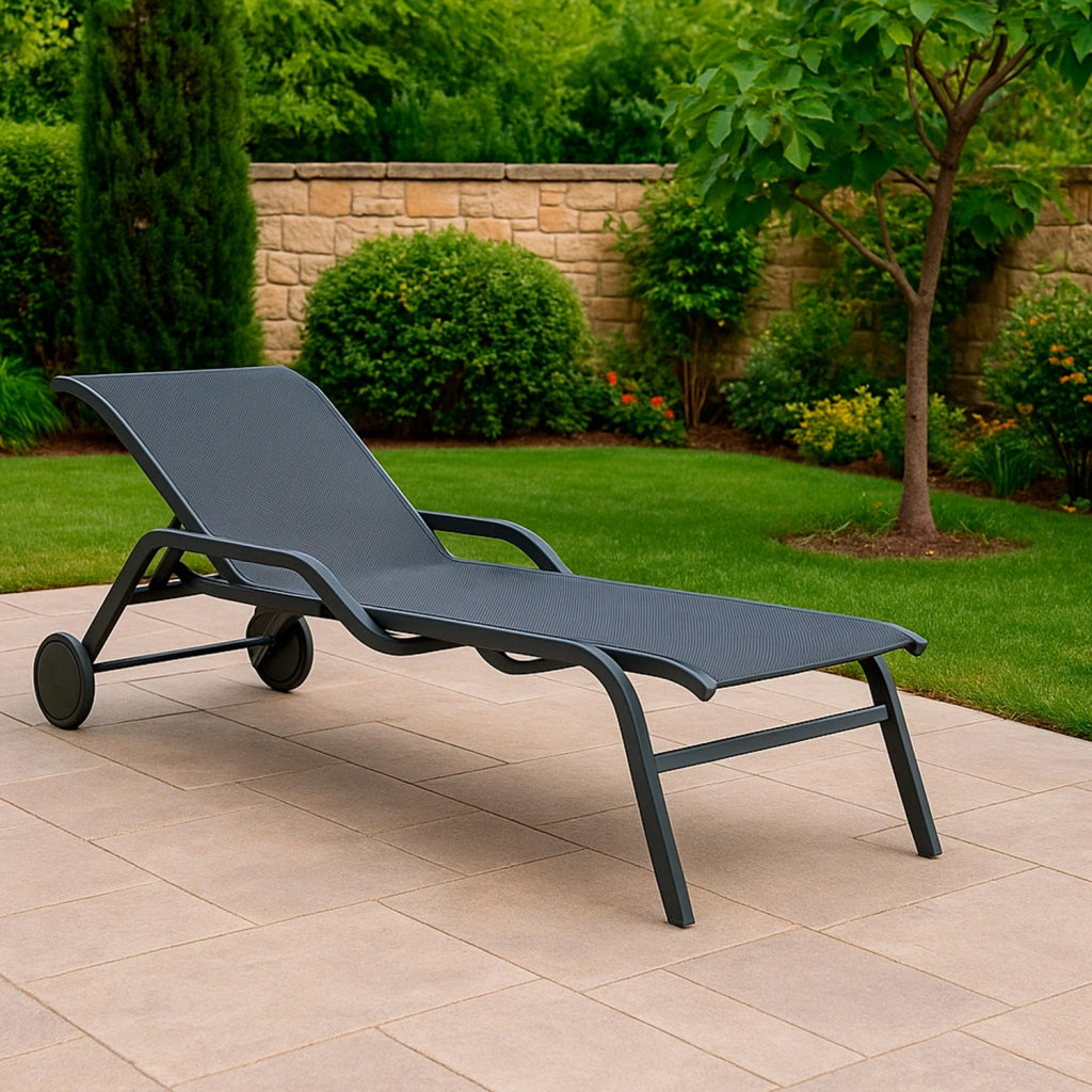 SINED Chaise lounge in alluminio con ruote e rivestimento in tessuto antracite - Modello CHAISE-LOUNGE-ARTURO-ANTRACITE