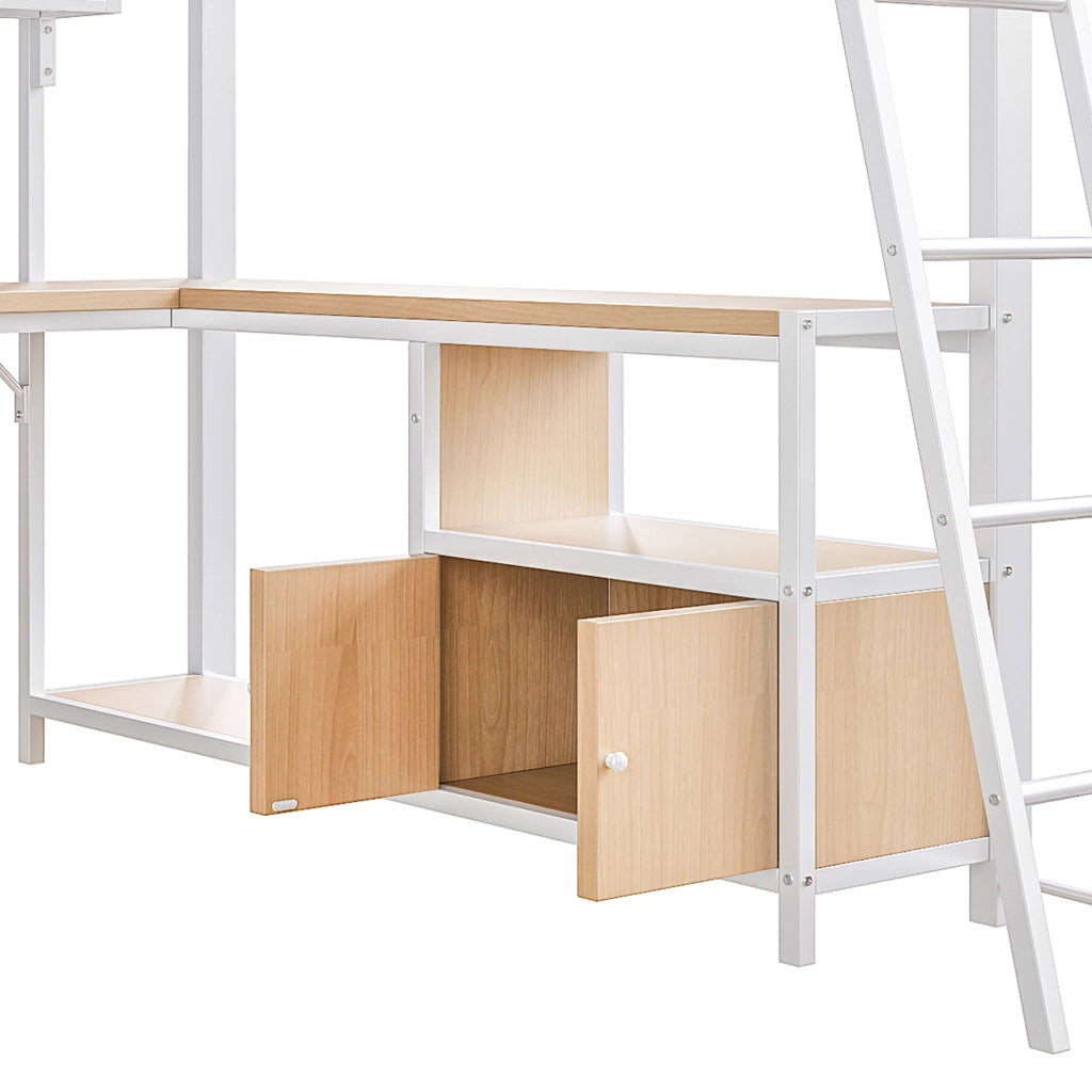 LETTO Soppalco 140x200 cm in metallo e MDF bianco con scrivania, LED e USB