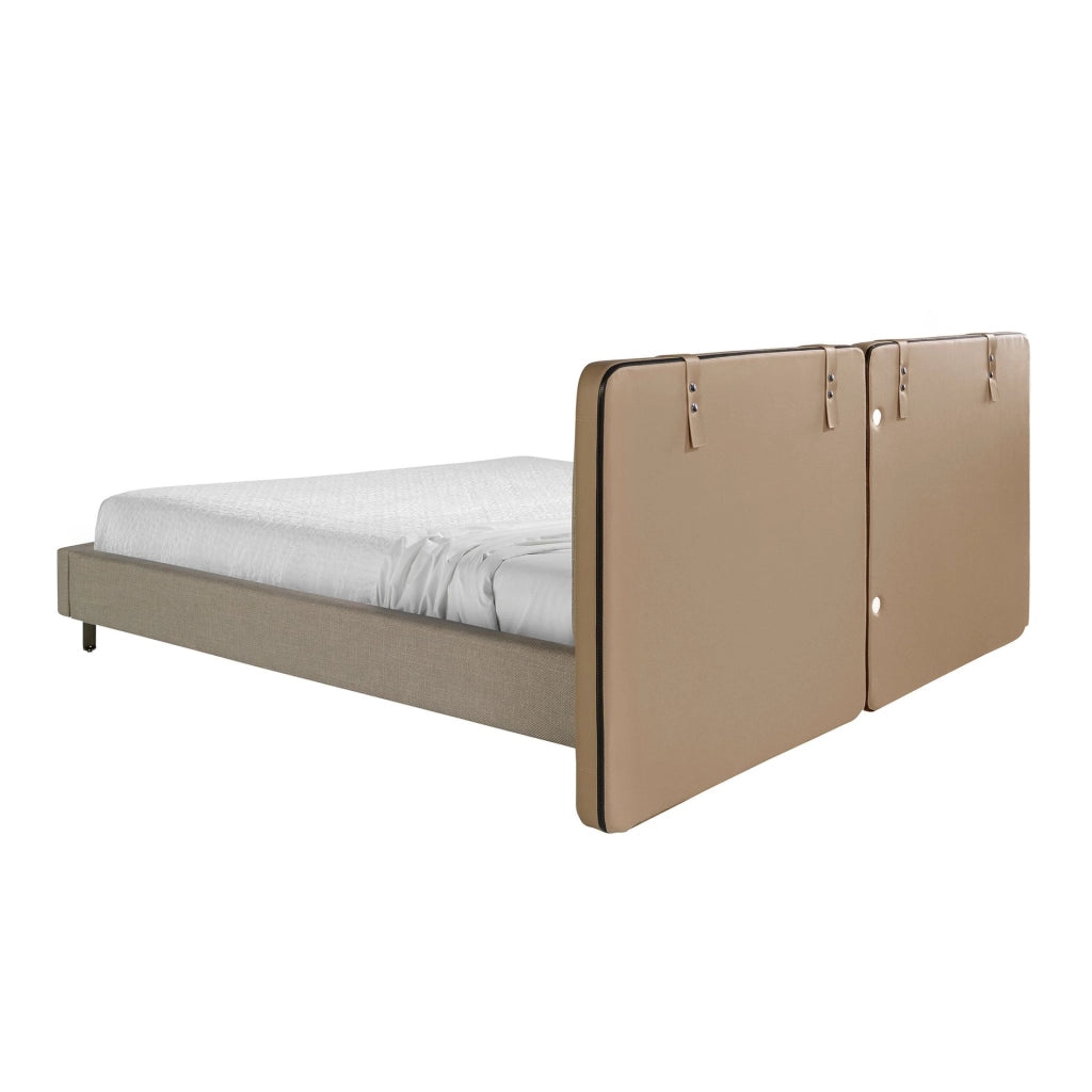 Letto in similpelle visone e tessuto grigio